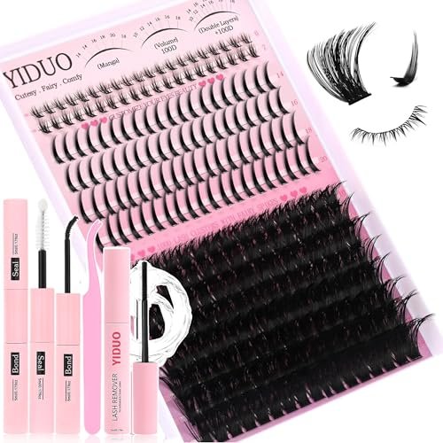 YIDUO Lashes Clusters Kit Bottom Lashes with Spikes 100D Cluster Eyelash Extensions Kit 10-120mm Volume Manga DIY Individual
