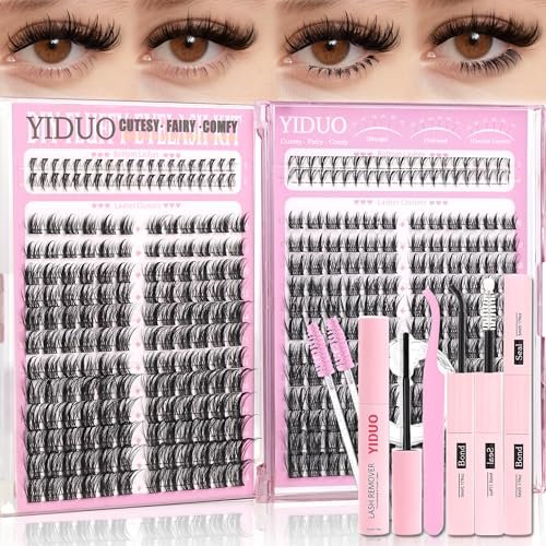 YIDUO Lash Clusters Kit 2 Styles Naturales Spiky Manga Clusters Lashes Extensions with Bottom Eyelash 368pcs 10-18mm Wispy
